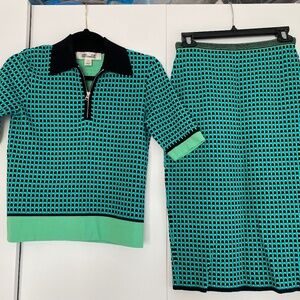 aqua and black Diane von Furstenberg DVF shirt & skirt set, size P